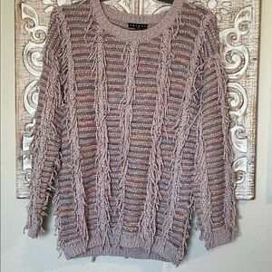 Tribal Fringe Knit Sweater in Taupe and Multicolor